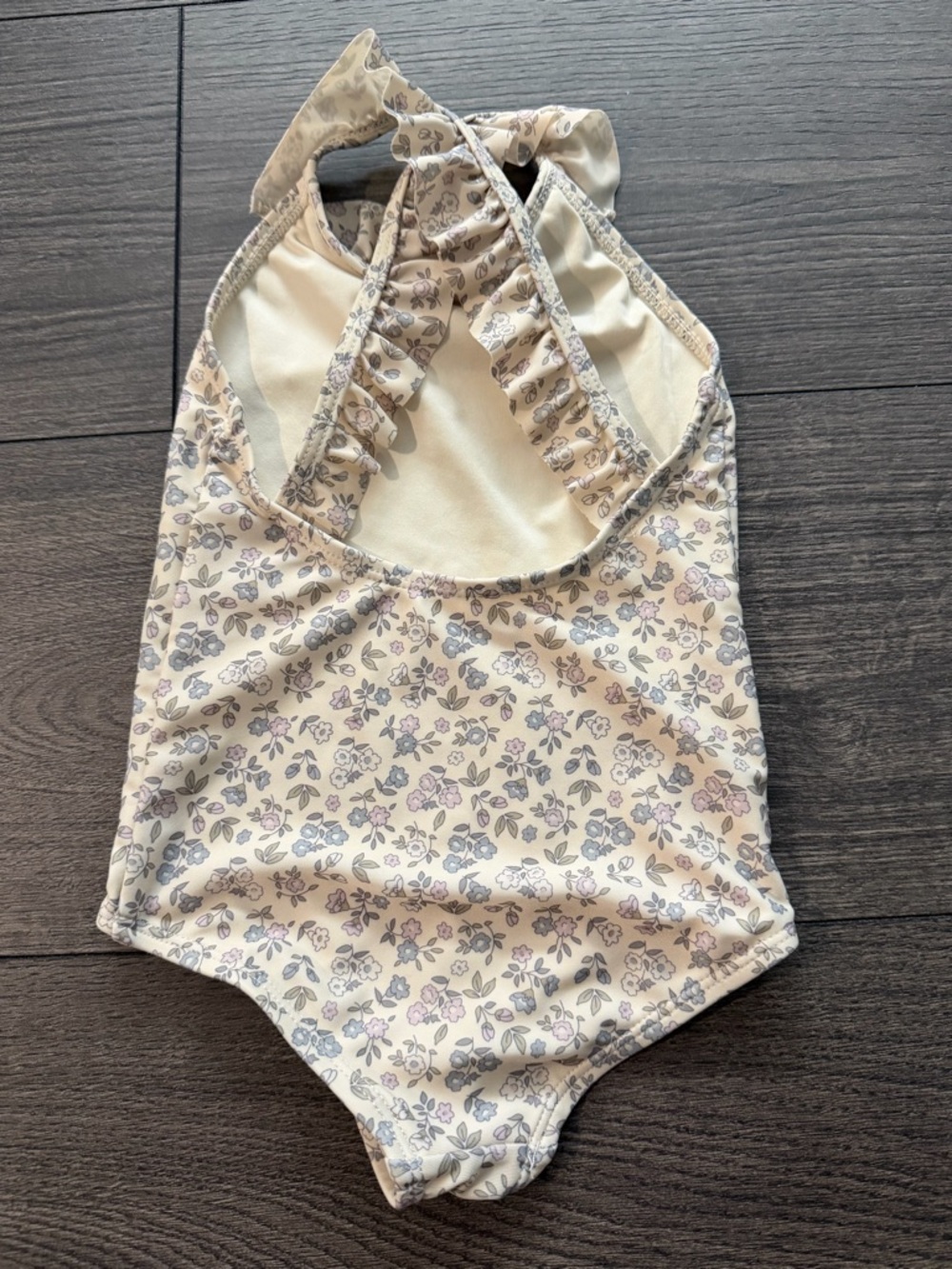 Jamie Kay Kids One-Piece Swimsuit in Cream with Lavender and Gray Floral Print